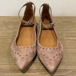 Frye Suede Ankle Strap Ballet Shoes 3472086-ASH